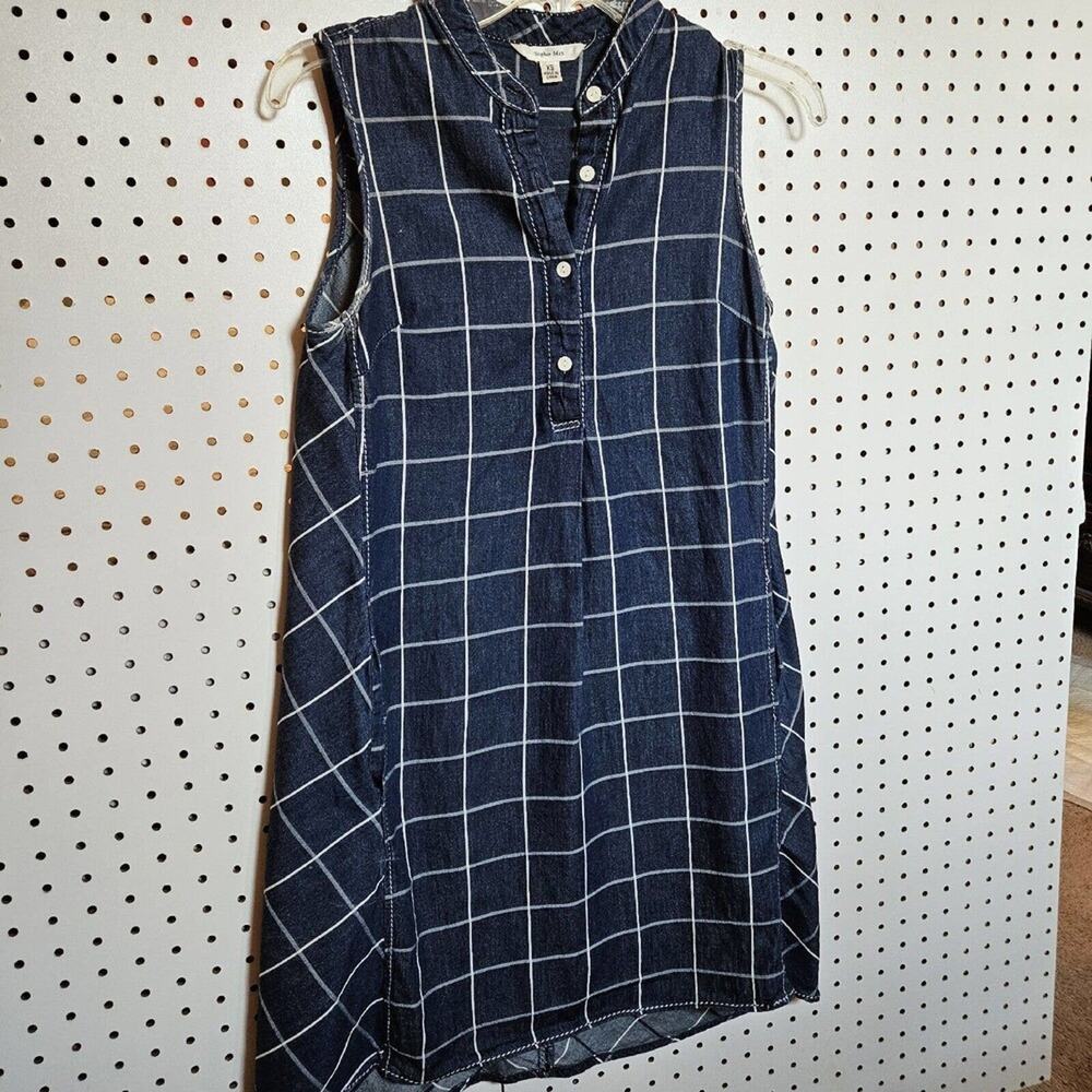 Sophie Max Checked Pattern Dress Size XS Navy White Grid Sleeveless Pockets